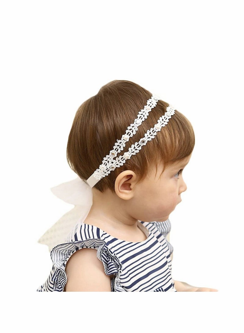 2Pcs Baby Girl Soft Cotton Lace Headbands - Super Elastic Turban Hair Accessories Set in Pink & White for Infants - Image 2