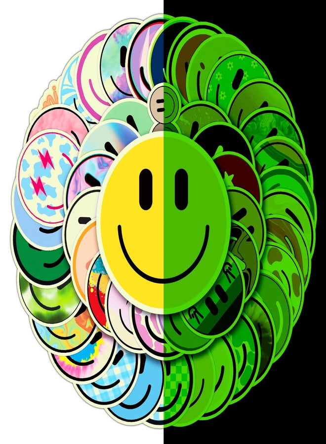 Wercokt 50PCS Smiling Glow in The Dark Stickers, Cute Water Bottle Stickers for Kids, for Teaching Rewards, Notebooks, Stationery, Luggage, Cartoon PVC Happy Stickers - Image 1