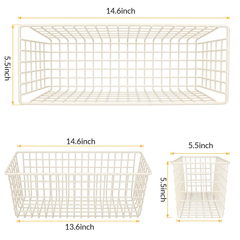 KINLINK 2 Sets Extra Large Hanging Wall Basket, White Metal Wire Baskets with Steel Hooks for Organizing, WallmountedFruit Vegetable Toy Snack Storage, Home Kitchen Bathroom Laundry Pantry Organizer - Image 2