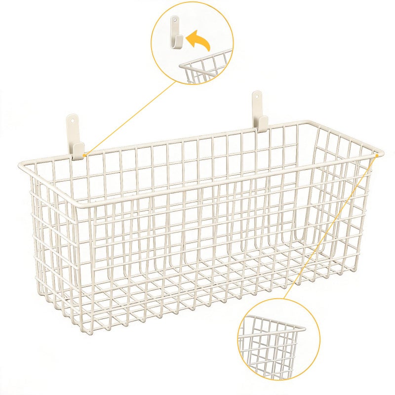 KINLINK 2 Sets Extra Large Hanging Wall Basket, White Metal Wire Baskets with Steel Hooks for Organizing, WallmountedFruit Vegetable Toy Snack Storage, Home Kitchen Bathroom Laundry Pantry Organizer - Image 3