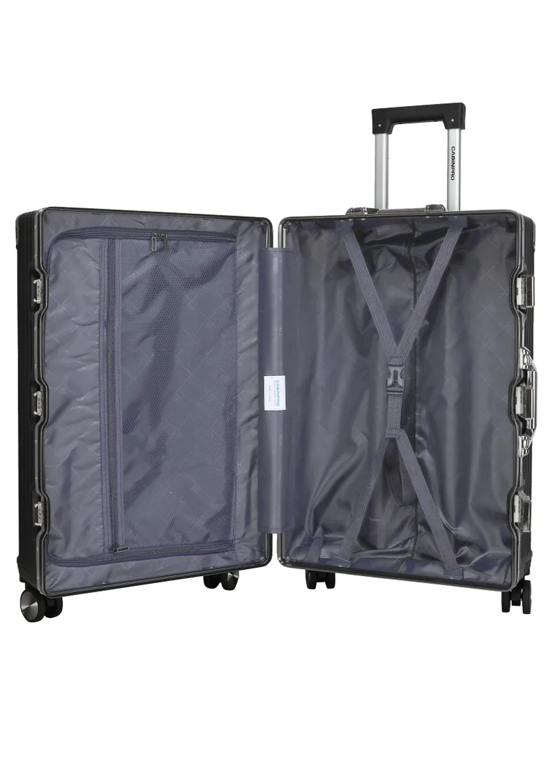 Cabinpro Black Lightweight Aluminum Frame Fashion Luggage Trolley Polycarbonate Hard Case Large Checked Luggage Suitcase with 4 Quite 360 Degree Double Spinner Wheels CP001 Black  | Best Price UAE