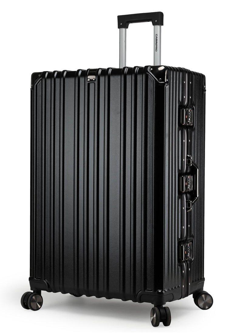 CABINPRO - Lightweight Aluminum Frame Fashion Luggage Trolley Polycarbonate Hard Case Large Checked Luggage Suitcase with 4 Quite 360 Degree Double Spinner Wheels CP001 Black - Image 1