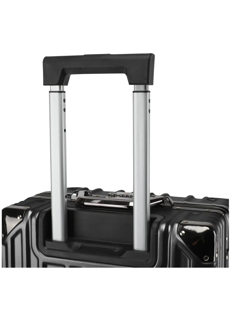 CABINPRO Lightweight Aluminum Frame Fashion Luggage Trolley Polycarbonate Hard Case Large Checked Luggage Suitcase with 4 Quite 360 Degree Double Spinner Wheels CP001 Black
