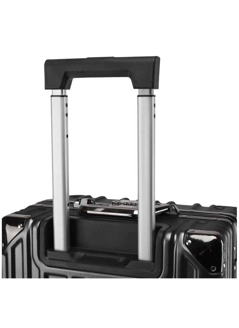 CABINPRO - Lightweight Aluminum Frame Fashion Luggage Trolley Polycarbonate Hard Case Large Checked Luggage Suitcase with 4 Quite 360 Degree Double Spinner Wheels CP001 Black - Image 1