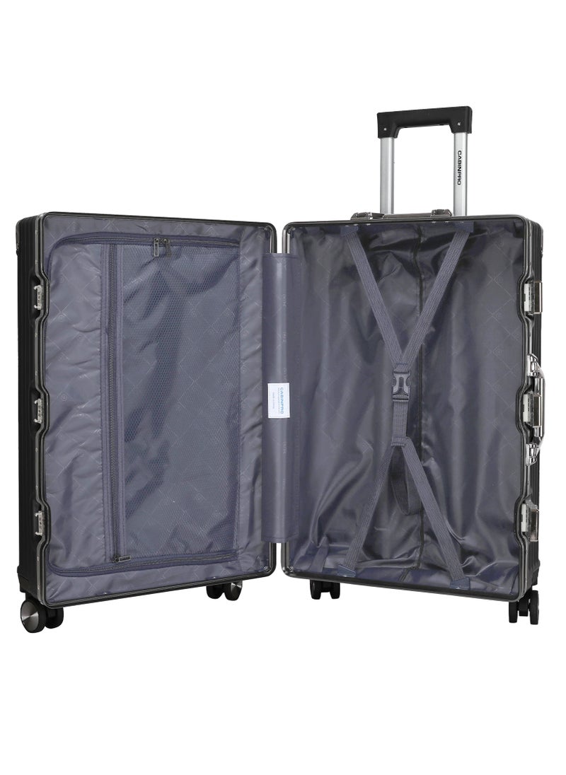 CABINPRO - Lightweight Aluminum Frame Fashion Luggage Trolley Polycarbonate Hard Case Large Checked Luggage Suitcase with 4 Quite 360 Degree Double Spinner Wheels CP001 Black - Image 1
