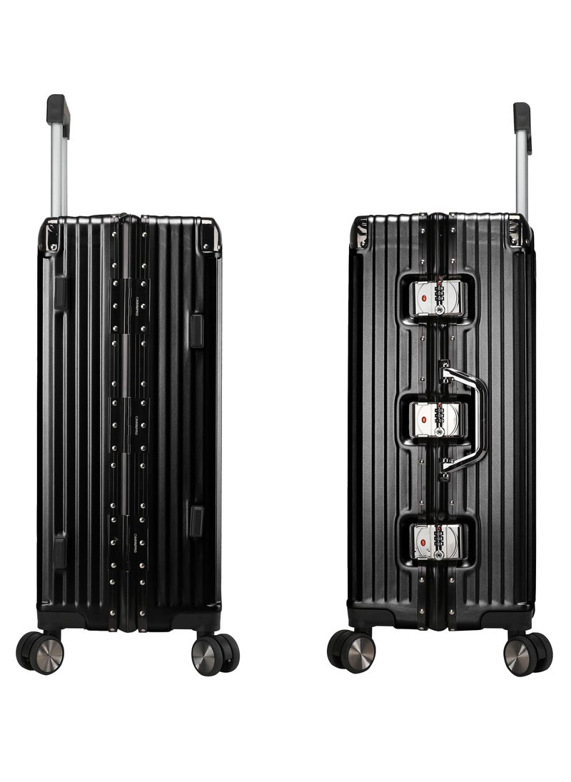 CABINPRO - Lightweight Aluminum Frame Fashion Luggage Trolley Polycarbonate Hard Case Large Checked Luggage Suitcase with 4 Quite 360 Degree Double Spinner Wheels CP001 Black - Image 1