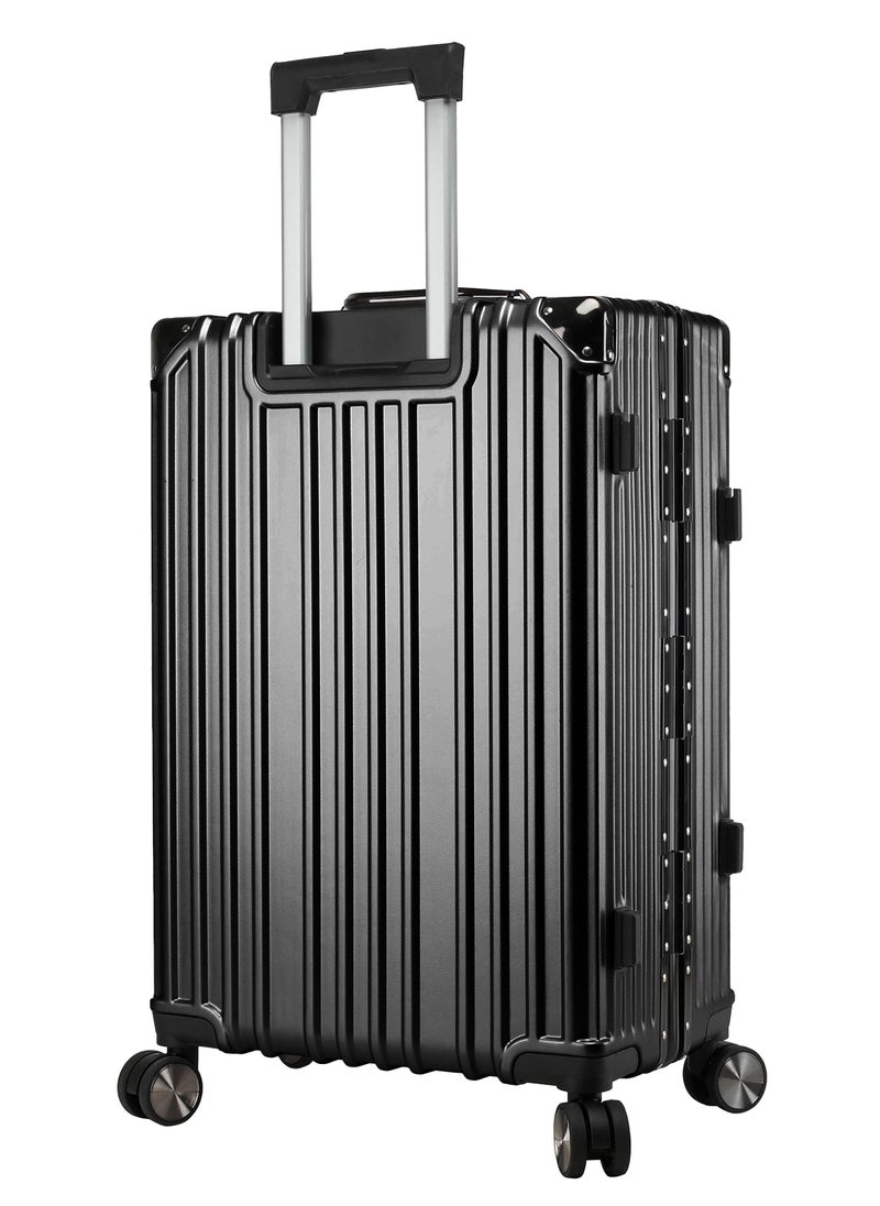 CABINPRO - Lightweight Aluminum Frame Fashion Luggage Trolley Polycarbonate Hard Case Large Checked Luggage Suitcase with 4 Quite 360 Degree Double Spinner Wheels CP001 Black - Image 1