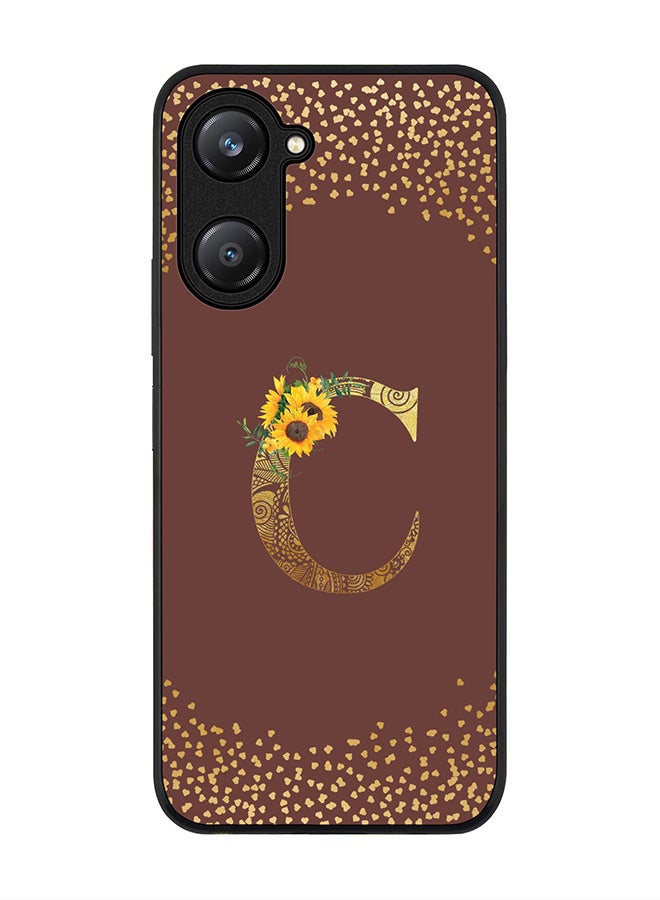 Stylizedd Rugged Black edge case for Vivo Y28s 5G / Vivo Y18 4G /Vivo Y03 4G Case Cover- Custom Monogram Initial Letter Floral Pattern Alphabet - C (Brown) - Image 1