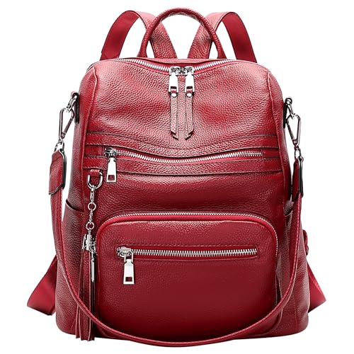 ALTOSY Genuine Leather Backpack Purse for Women Large Shoulder Bag With Laptop Compartment Multiple Pockets(S106 Red) - Image 1