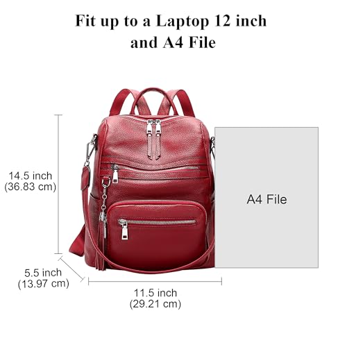 ALTOSY Genuine Leather Backpack Purse for Women Large Shoulder Bag With Laptop Compartment Multiple Pockets(S106 Red) - Image 5