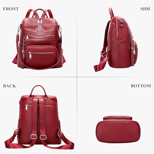 ALTOSY Genuine Leather Backpack Purse for Women Large Shoulder Bag With Laptop Compartment Multiple Pockets(S106 Red) - Image 4