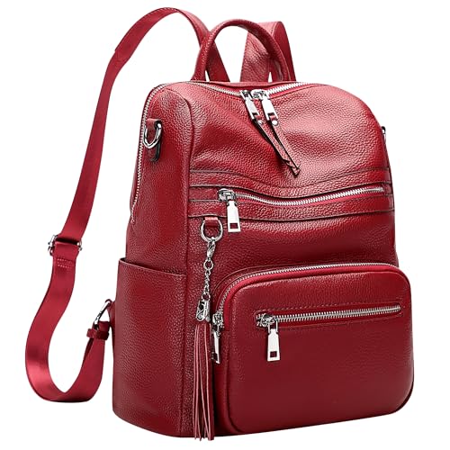 ALTOSY Genuine Leather Backpack Purse for Women Large Shoulder Bag With Laptop Compartment Multiple Pockets(S106 Red) - Image 2