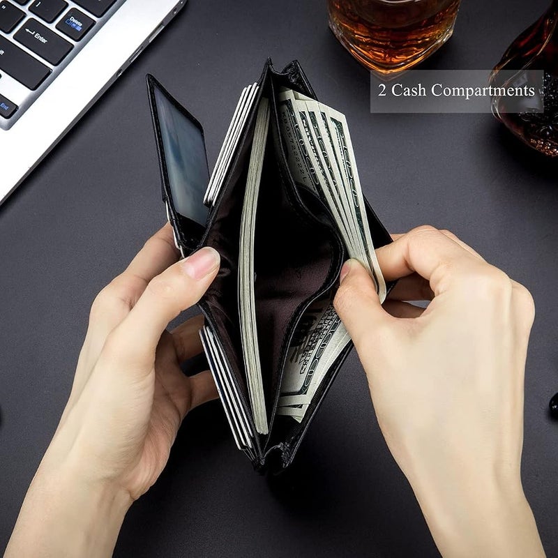 BULLCAPTAIN Large Capacity Genuine Leather Bifold Wallet/Credit Card Holder for Men with 15 Card Slots QB-027 - Image 5