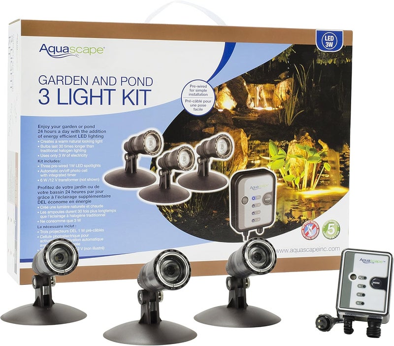 Aquascape مجموعة مصابيح LED تحت الماء من أكوا سكيب 84030 مع ثلاثة أضواء طبيعية للحدائق المائية وبرك الأسماك - Image 4