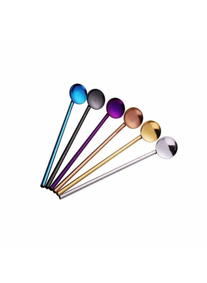 Colorful 304 Stainless Steel Straws Spoon Set For Beverages With Straw Filter Perfect Gift For Weddings Birthdays Festivals-Color:Colorful Plating-Specifications:Straw Round Spoon Cloth Wheel Light - Image 1