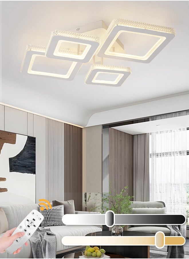 Modern LED Ceiling Light, 4-Square Design, 50W Flush Mount with Remote Control, Dimmable 3000K-6000K Lighting, White Acrylic Fixture for Bedroom, Living Room, and Dining Area (15-20㎡) - pzsku/Z5B1B3D5390A3E0F6812BZ/45/_/1732255241/0c6aa53c-4efa-4b3e-bf90-fd75d2deb65b