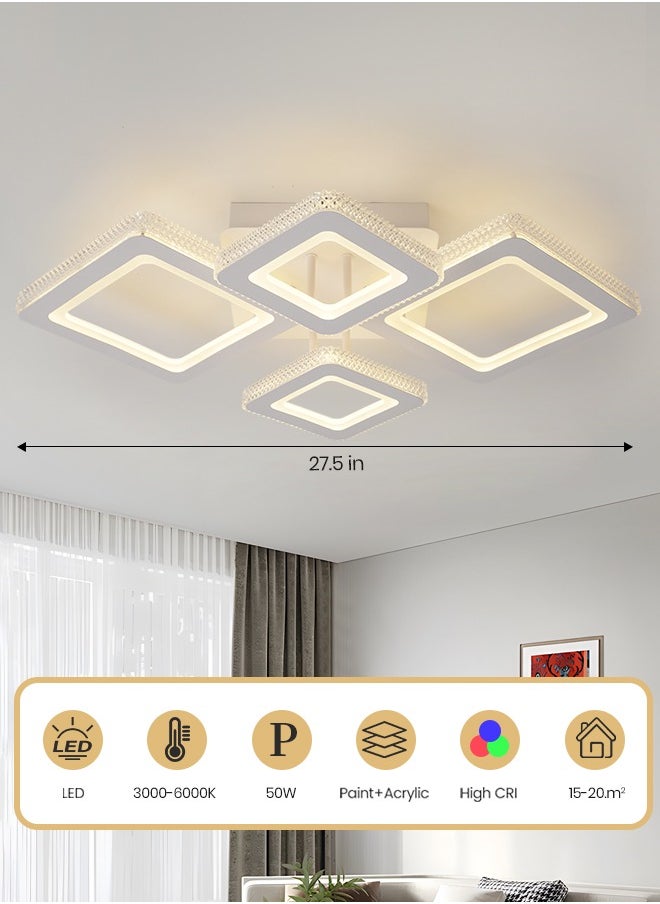 Modern LED Ceiling Light, 4-Square Design, 50W Flush Mount with Remote Control, Dimmable 3000K-6000K Lighting, White Acrylic Fixture for Bedroom, Living Room, and Dining Area (15-20㎡) - pzsku/Z5B1B3D5390A3E0F6812BZ/45/_/1732255262/f16743b2-c49f-4b95-8edb-c3feb695f8c6