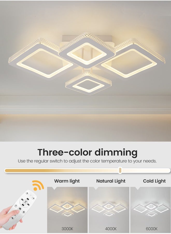 Modern LED Ceiling Light, 4-Square Design, 50W Flush Mount with Remote Control, Dimmable 3000K-6000K Lighting, White Acrylic Fixture for Bedroom, Living Room, and Dining Area (15-20㎡) - pzsku/Z5B1B3D5390A3E0F6812BZ/45/_/1732255272/0774ce2c-9017-4b6b-b4cc-df6e98e23fc1