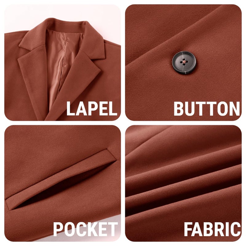 PASLTER Mens Trench Coat Slim Fit Notched Collar Fall Winter Single Breasted Pea Coat Warm Soft Overcoat - Image 5