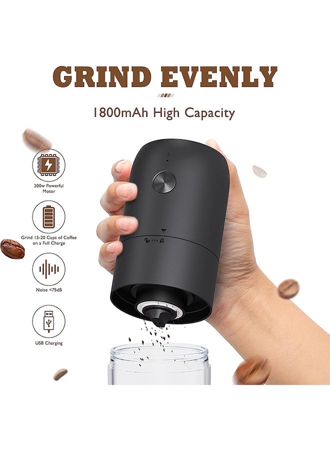 مانجي جلاخة القهوة الكهربائية المحمولة، جلاخة فول القهوة بلمسة واحدة، هزاز القهوة التلقائي القابل لإعادة الشحن للأعشاب المكسرات حبوب الفلفل (أسود) - Image 4