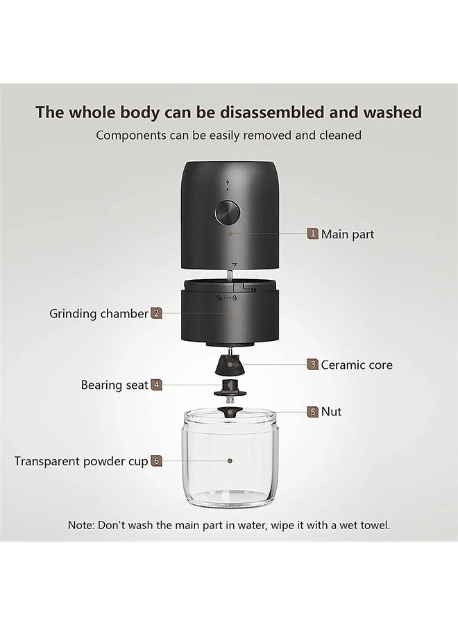 مانجي جلاخة القهوة الكهربائية المحمولة، جلاخة فول القهوة بلمسة واحدة، هزاز القهوة التلقائي القابل لإعادة الشحن للأعشاب المكسرات حبوب الفلفل (أسود) - Image 3
