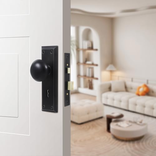 Newliplace Mortise Lock Set for Interior Door, Vintage Old Door Knobs with Lock and Skeleton Key, Antique Door Knobs Matte Black Finish - Image 5