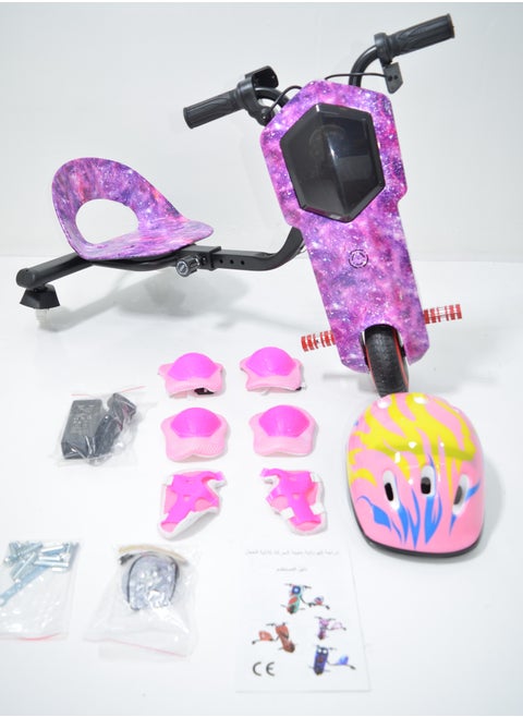 Electric Scooter Drift Small with a Power of 36 Volts with a Helmet Protection for the Knees Elbows and Wrists. It has Two Esper Keys and Wonderful Lighting Under the Seat and From the Front