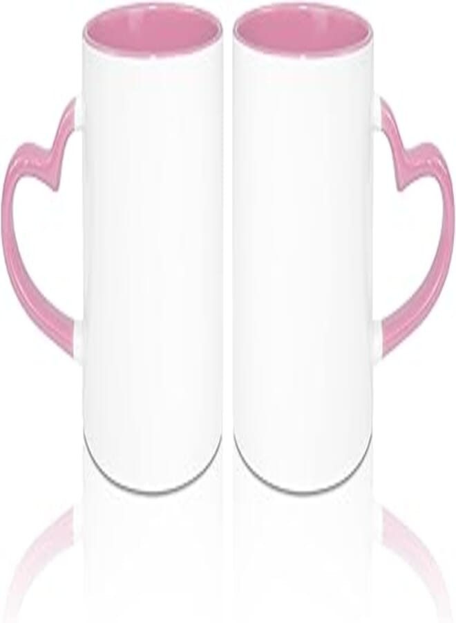 MR.R 11oz Sublimation Blank Coffee Mugs,Cup Blank White Mug Cup with Pink Color Mug Inner and Heart Handle,Set of 2