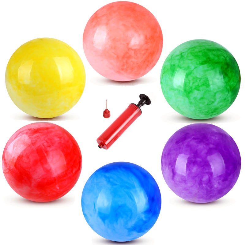 GCQJOQ 6 Pcs Playground Balls with Pump 9 inch Inflatable Bouncy Balls for Kids Beach School Kickball DodgeBalls and Indoor Outdoor Plays - Image 2