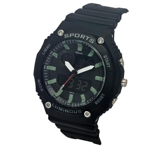 Helix by Timex Ana-Digital Watch for Man with Black Round Dial & Black Resin Bracelet Band Water Resistant Men's Wrist Watches - TWESK4700T - Image 2