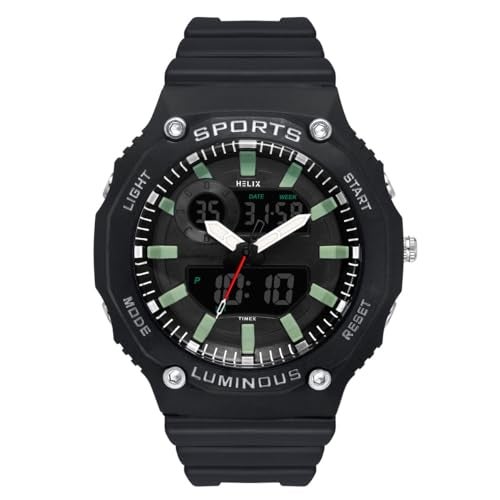 Helix by Timex Ana-Digital Watch for Man with Black Round Dial & Black Resin Bracelet Band Water Resistant Men's Wrist Watches - TWESK4700T - Image 1