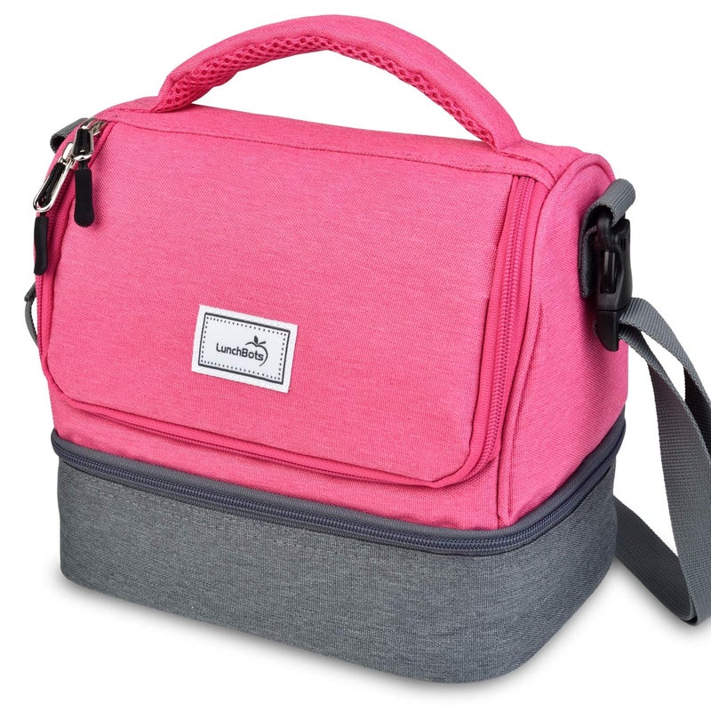 LunchBots Duplex Insulated Lunch Bag - Dual Section Design Fits Uno, Duo, Trio, Quad, Rounds, Bento Cinco Perfectly - Roomy Thermal Lunch Bag - Pink - Image 1