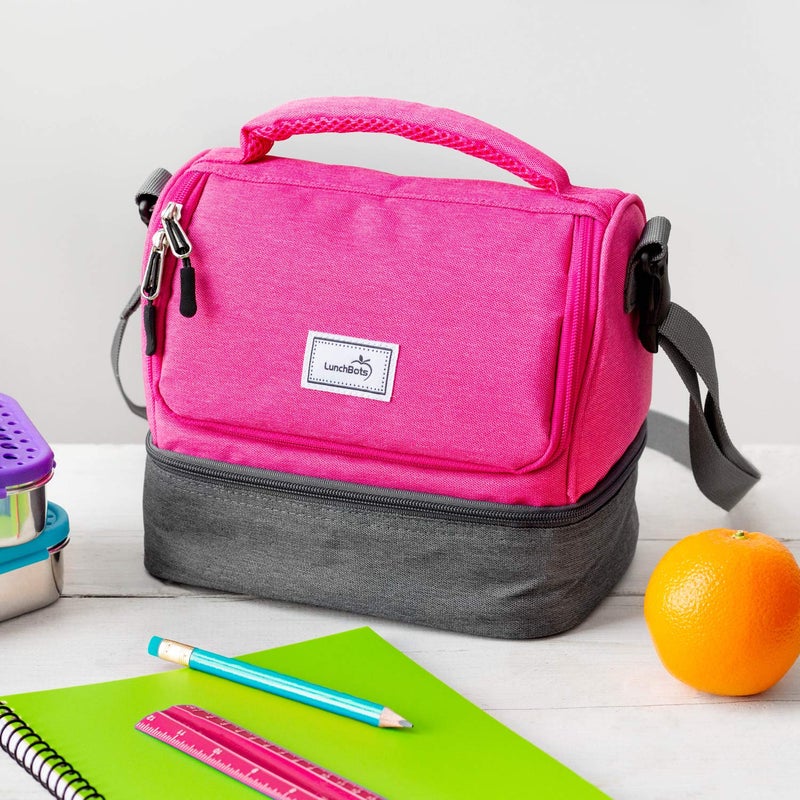 LunchBots Duplex Insulated Lunch Bag - Dual Section Design Fits Uno, Duo, Trio, Quad, Rounds, Bento Cinco Perfectly - Roomy Thermal Lunch Bag - Pink - Image 3