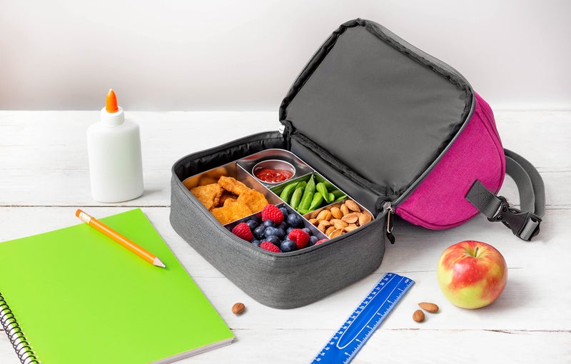 LunchBots Duplex Insulated Lunch Bag - Dual Section Design Fits Uno, Duo, Trio, Quad, Rounds, Bento Cinco Perfectly - Roomy Thermal Lunch Bag - Pink - Image 5