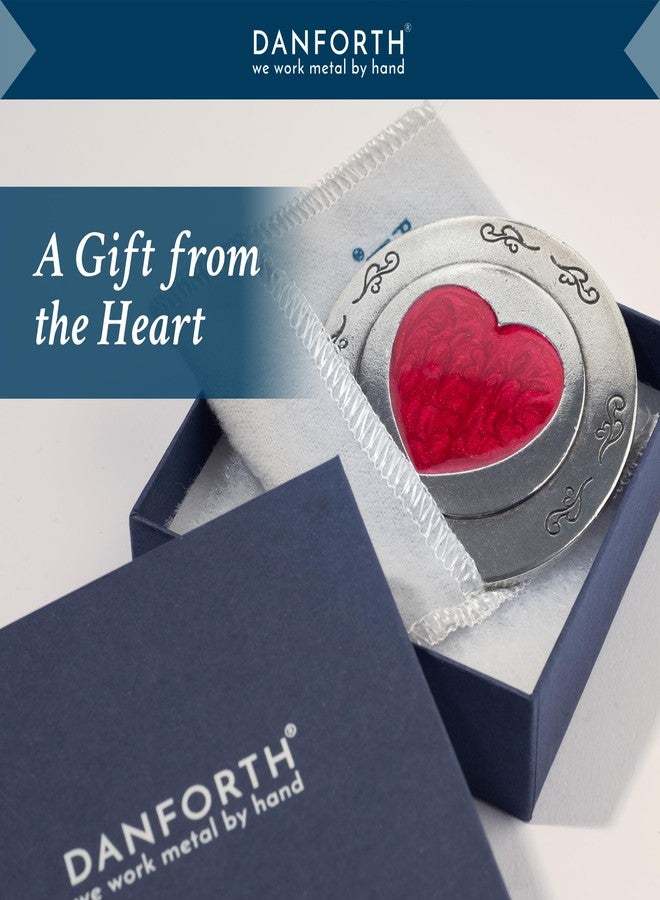 DANFORTH - Hearts Pewter Purse Mirror (Red) - 3 1/2 Inch Diameter - Gift Boxed - Image 4