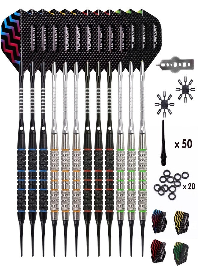 Turnart Darts Plastic Tip - Professional Soft Tip Darts Set for Electronic Dartboard 12 Pcs 18 Grams with 50 Extra Tips 24 Flights 2 Flight Protctors and Tool Kit Gift Darts (New) - Image 1