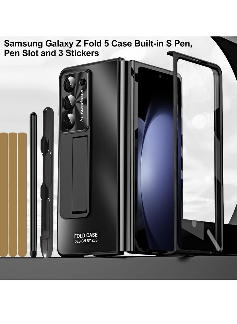SYOSI Case for Samsung Galaxy Z Fold 5 with S Pen Pen Holder and Screen Protector Hinge Coverage Protection Luxury Phone Cover Stand Adjustable Shockproof Cover All Inclusive Case Black - Image 2