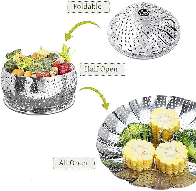 Krizkey Vegetable Steamer Basket Premium Stainless Steel Veggie Steamer Basket Folding Expandable Steamers. - Image 3