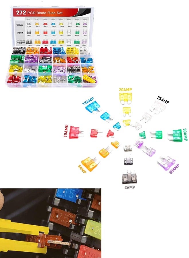 Generic 272pcs Standard Auto Blade Replacement Fuse, Mini Thin Fuse Combo, Fuses for Cars Boats Trucks SUVs, 2A 5A 10A 15A 20A 25A 30A 35A  - Image 1