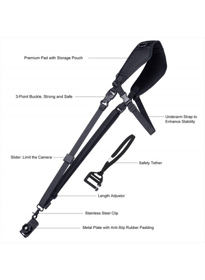 waka Camera Neck Strap with Quick Release, Safety Tether and Underarm Strap, Adjustable Camera Shoulder Sling Strap for Nikon Canon Sony Fuji DSLR Camera, Black - Image 2