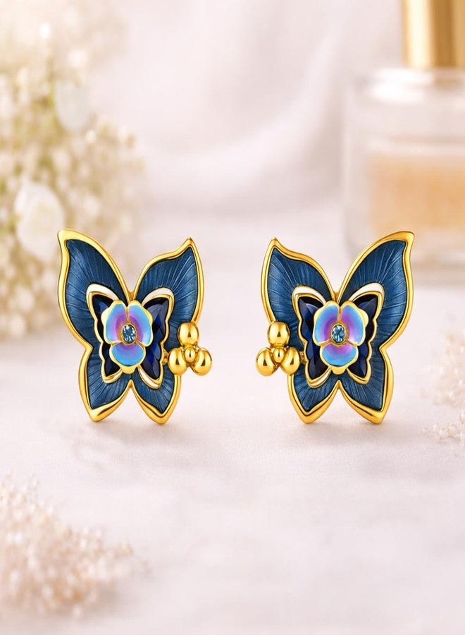 AMAAL Gold Plated Enamel Butterfly Pearl Stud Korean Earrings set for Women & Girls | Meenakari Western AD Ear rings for Wife| Jewellery for woman | Valentine Gift for Girlfriend couple 471 - Image 3