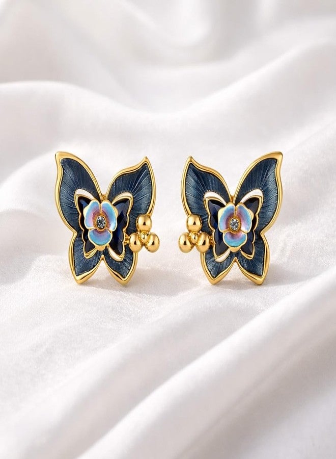 AMAAL Gold Plated Enamel Butterfly Pearl Stud Korean Earrings set for Women & Girls | Meenakari Western AD Ear rings for Wife| Jewellery for woman | Valentine Gift for Girlfriend couple 471 - Image 4