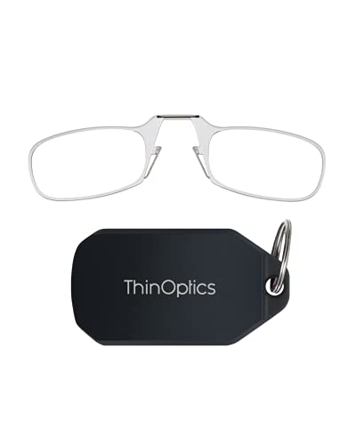 ThinOptics Keychain Case and Readers Rectangular Reading Glasses, Clear Frames / Black Case, 44 mm + 1.5 - Image 1