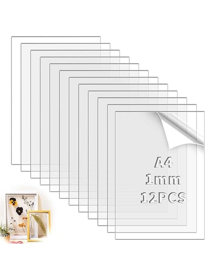 Slasa SLASA Pack of 12 Acrylic Glass Panels, Transparent Plexiglass Panel, A4 Plexiglass, 1 mm Acrylic Plate for Photo Frame, Painting, Project Exhibition, DIY Projects, Road Maps, Table Signs (29.7 x 21 cm) - Image 1