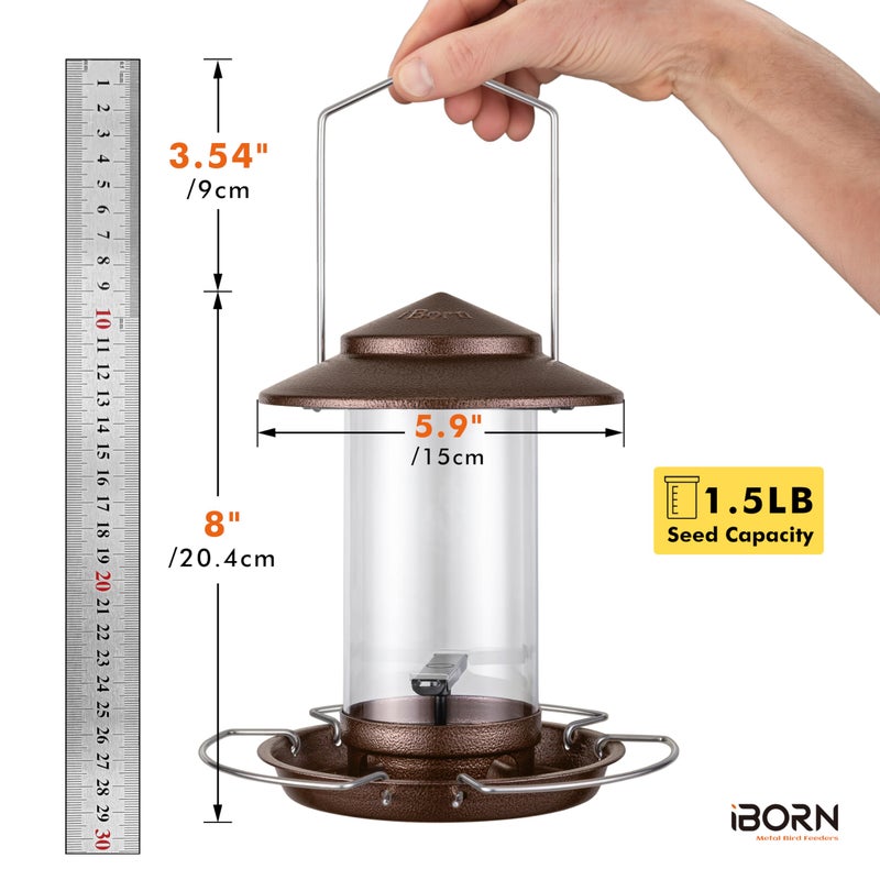 iBorn Bird Feeder Squirrel Proof Metal Squirrel Chew Proof Bird Feeders for Outdoors Hanging Outside for Cardinal, Holds 1.5LB Seed with 3 Perchs, Brushed Coffee (Seed is not Included) - Image 2