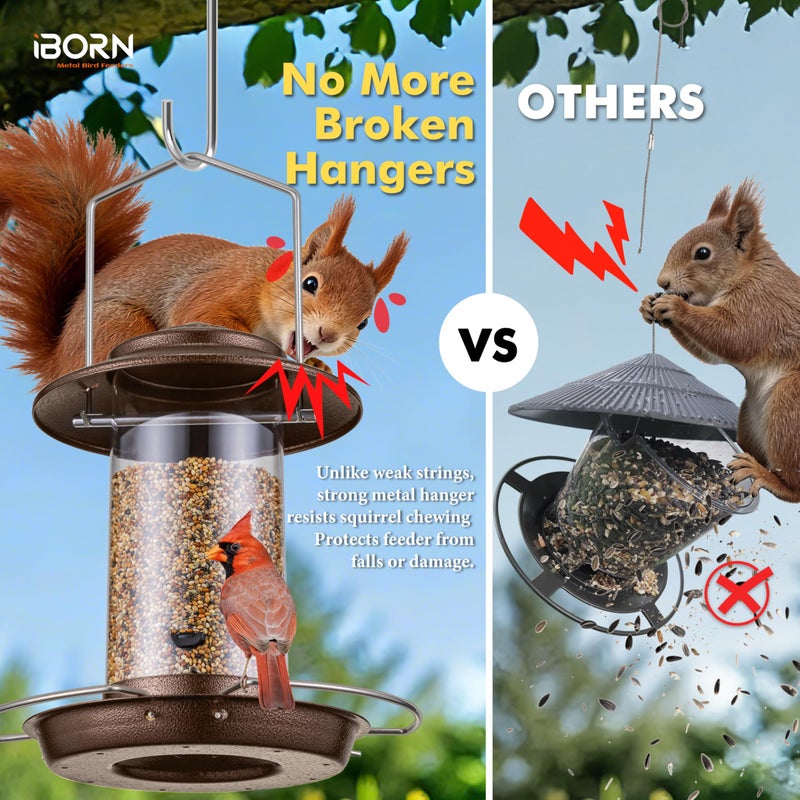iBorn Bird Feeder Squirrel Proof Metal Squirrel Chew Proof Bird Feeders for Outdoors Hanging Outside for Cardinal, Holds 1.5LB Seed with 3 Perchs, Brushed Coffee (Seed is not Included) - Image 3