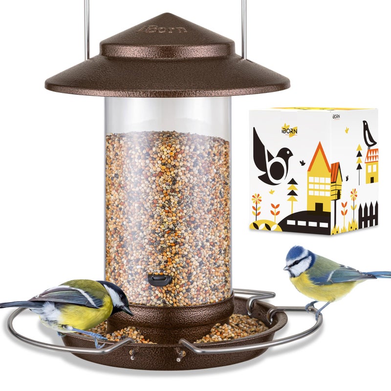 iBorn Bird Feeder Squirrel Proof Metal Squirrel Chew Proof Bird Feeders for Outdoors Hanging Outside for Cardinal, Holds 1.5LB Seed with 3 Perchs, Brushed Coffee (Seed is not Included) - Image 1