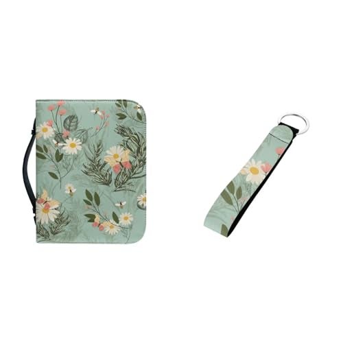 Psesaysky Flower Bible Covers Case for Women Girl Large Size Zip Around PU Leather Bible Carrying Case with Handle Keychain Keys Wallet Card Holder - Image 2