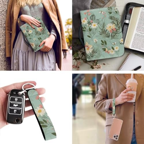 Psesaysky Flower Bible Covers Case for Women Girl Large Size Zip Around PU Leather Bible Carrying Case with Handle Keychain Keys Wallet Card Holder - Image 4