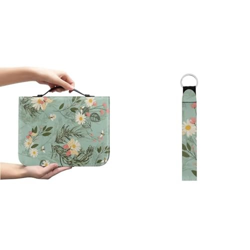 Psesaysky Flower Bible Covers Case for Women Girl Large Size Zip Around PU Leather Bible Carrying Case with Handle Keychain Keys Wallet Card Holder - Image 1